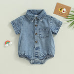 Mini Denim Button-Up Bodysuit – Short Sleeve Baby Romper for Summer