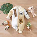 Varsity Bear Baby Romper – Cozy Cartoon Button-Up Bodysuit