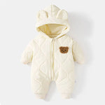SnuggleBear Winter Romper – Fleece-Lined Hooded Jumpsuit for Babies