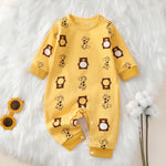 Safari Snuggles Giraffe & Bear Romper - 100% Cotton Long Sleeve Bodysuit