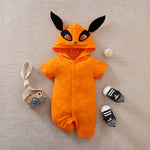 Bright Fox Hooded Romper – Short Sleeve Cotton Baby Jumpsuit