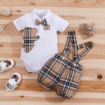 Preppy Plaid Bear Suspender Set – Baby Boys 2-Piece Summer Outfit