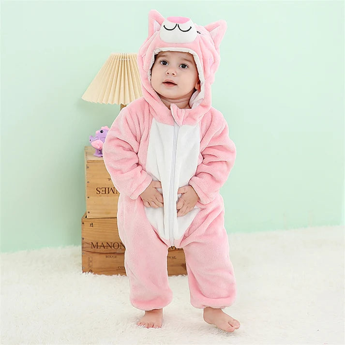 Pink Cat Romper - Hooded Baby/Toddler Bodysuit