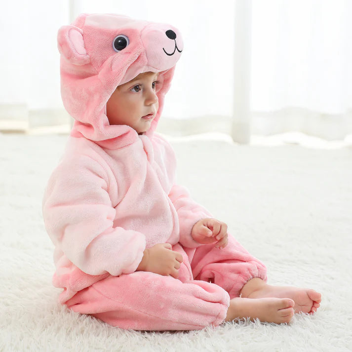 Pink Bear Romper - Hooded Baby/Toddler Bodysuit