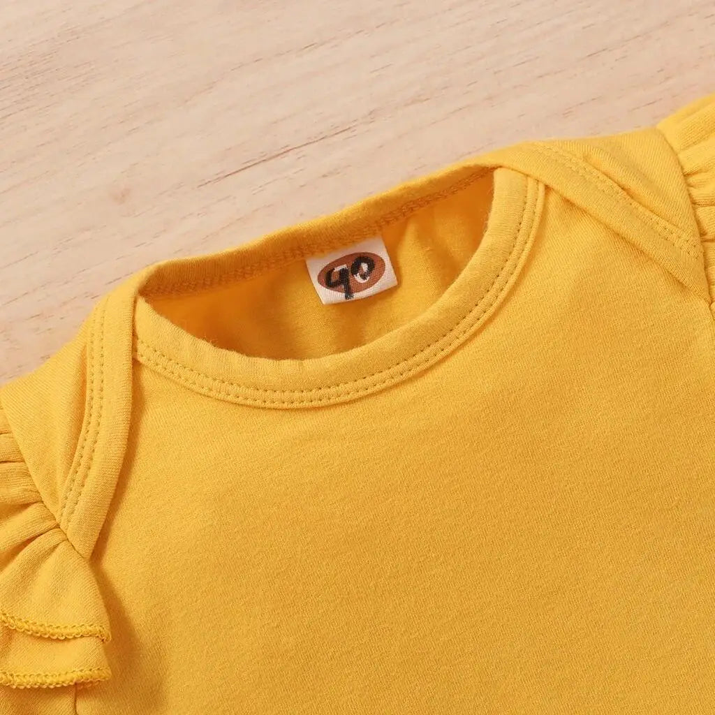 Sunshine Bloom Baby Girl Outfit – Bodysuit, Floral Pants & Headband Set