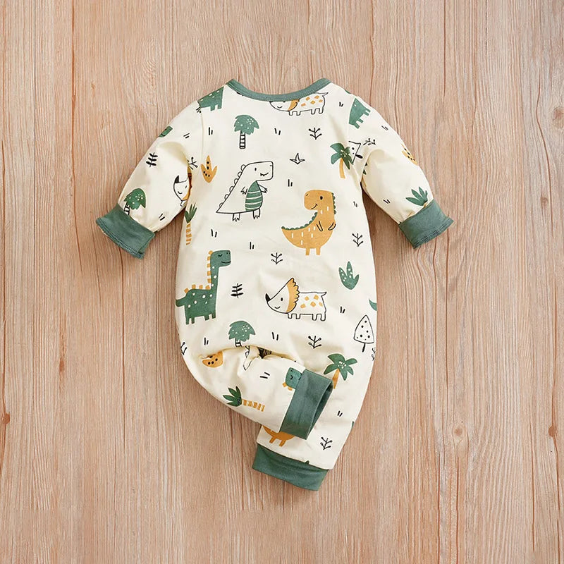Little Dino Explorer Romper – Long Sleeve Cotton Bodysuit for Babies