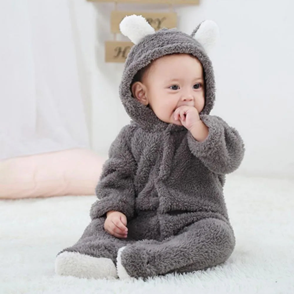 Cozy Bear Cub Hooded Romper – Ultra-Soft Fleece Baby Bodysuit