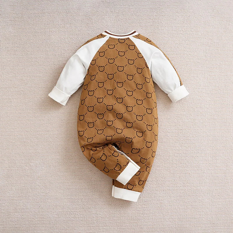 Bear Hugs Cotton Romper – Long Sleeve Baby Bodysuit for Summer