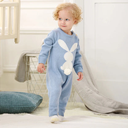 Bunny Snuggles Knit Romper – Soft Unisex Baby Bodysuit