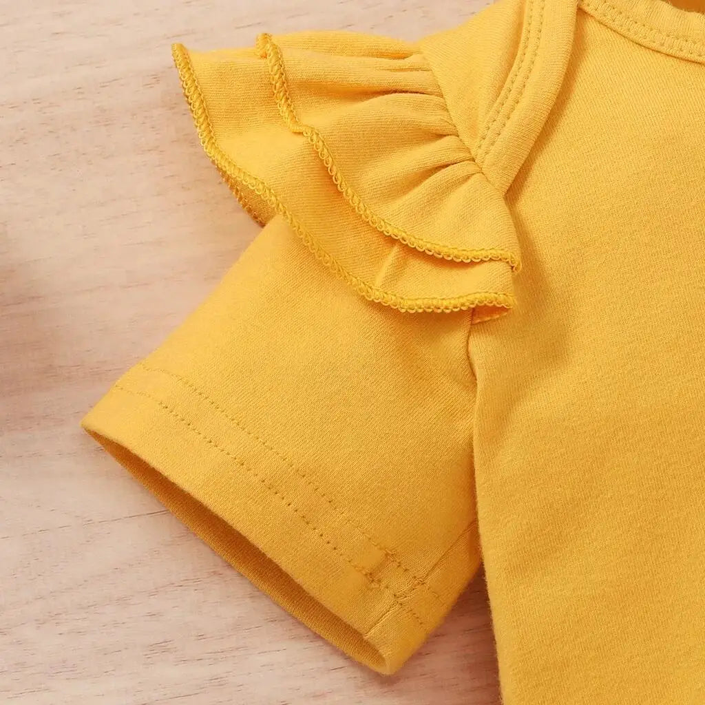 Sunshine Bloom Baby Girl Outfit – Bodysuit, Floral Pants & Headband Set