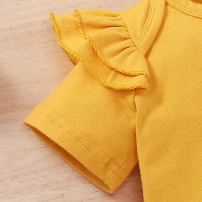 Sunshine Bloom Baby Girl Outfit – Bodysuit, Floral Pants & Headband Set