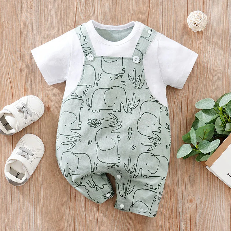 Ele-Fun Adventures Romper – Cotton Elephant Print Baby Bodysuit