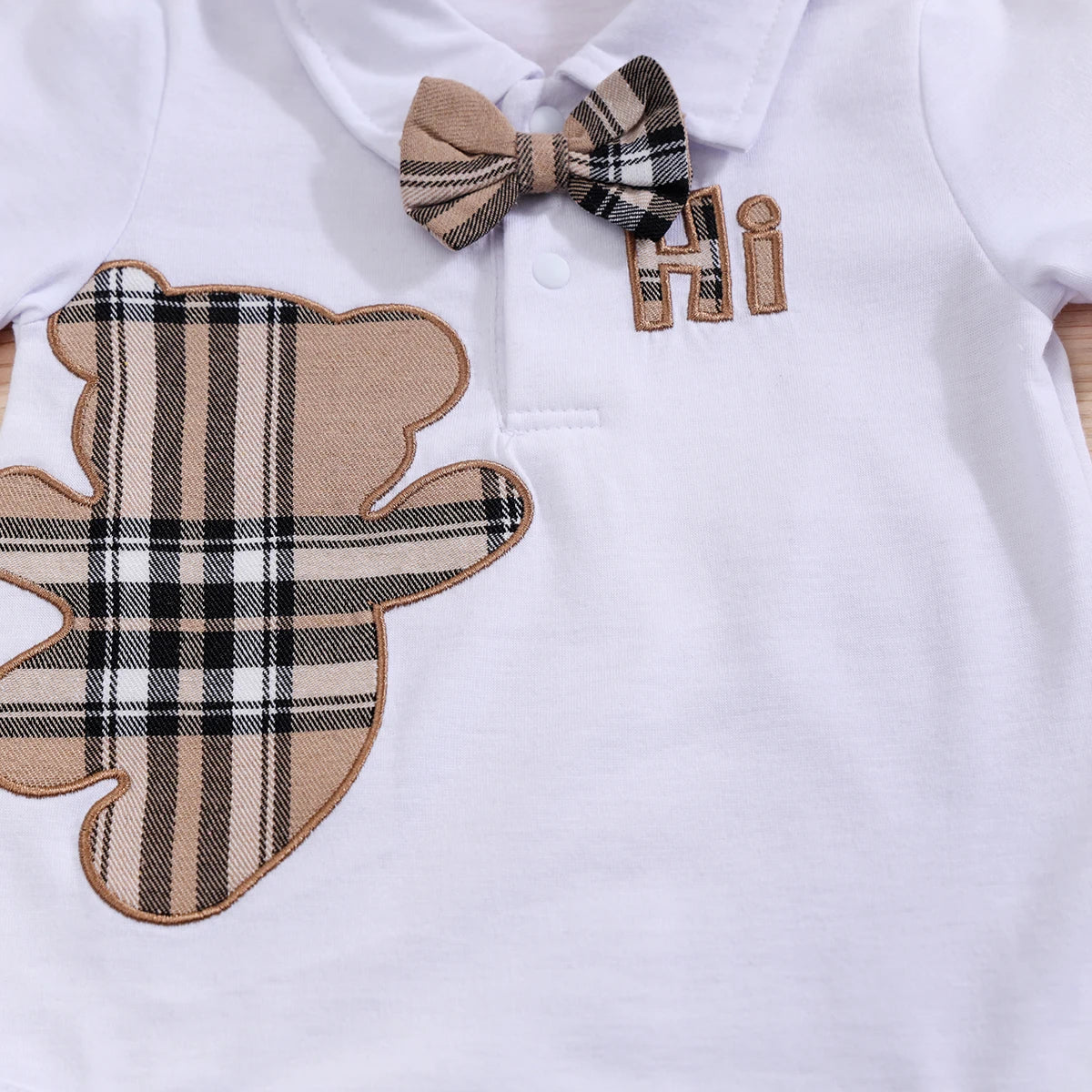 Preppy Plaid Bear Suspender Set – Baby Boys 2-Piece Summer Outfit