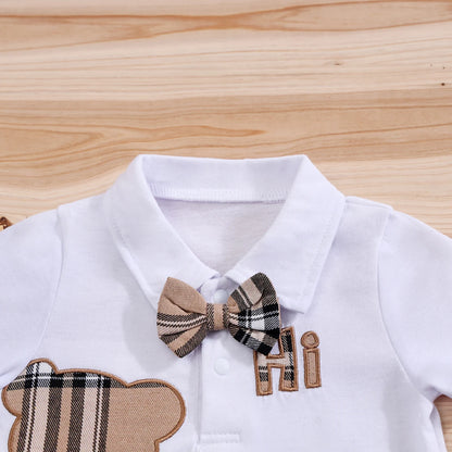 Preppy Plaid Bear Suspender Set – Baby Boys 2-Piece Summer Outfit