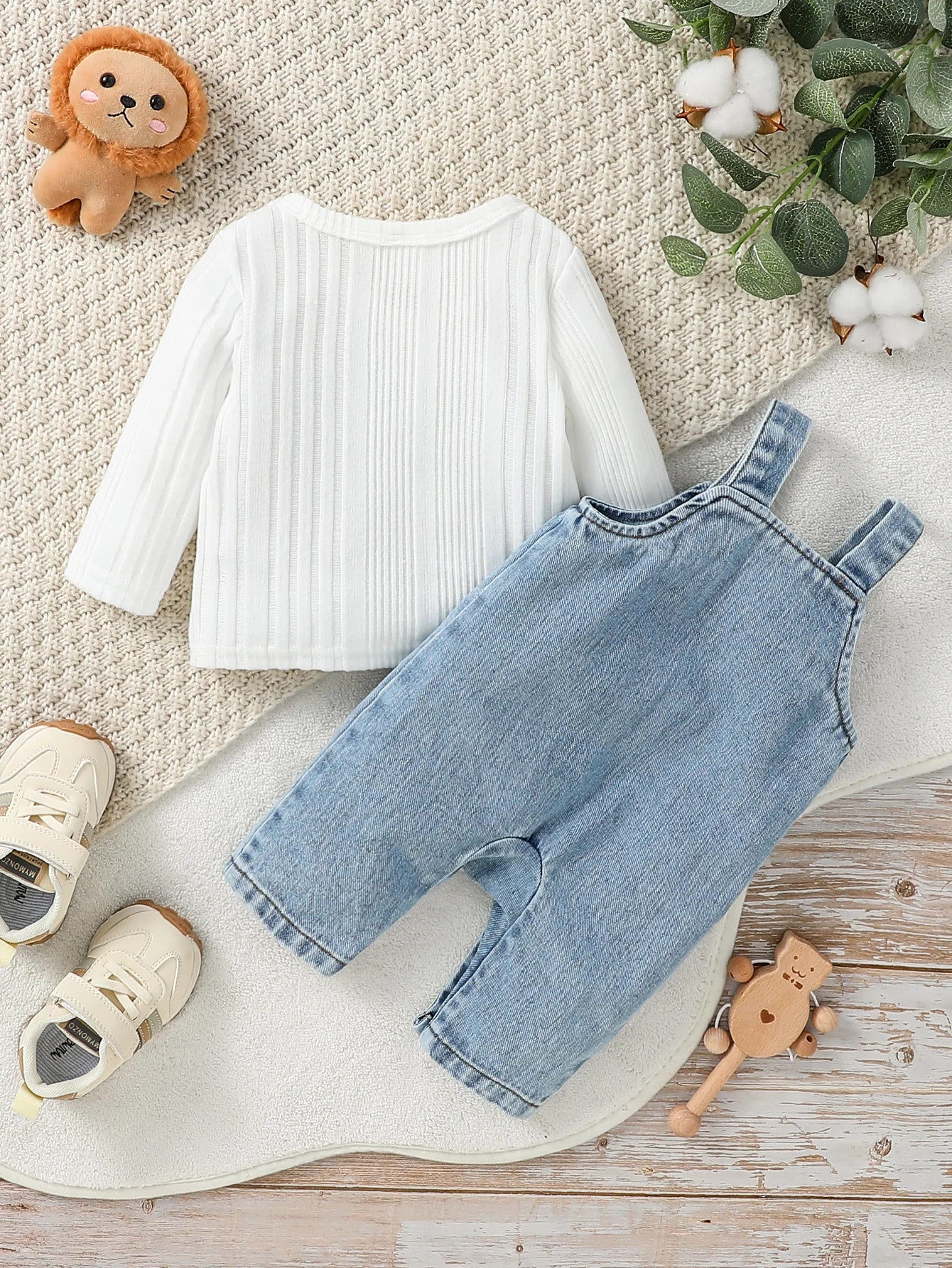 I Love Mama Denim Set – 2-Piece Long Sleeve Top & Overalls Outfit for Babies