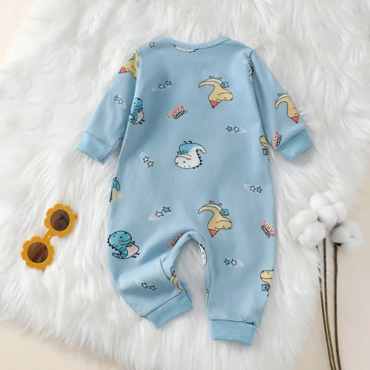 Disco Dino Baby Romper - 100% Cotton Long Sleeve Bodysuit