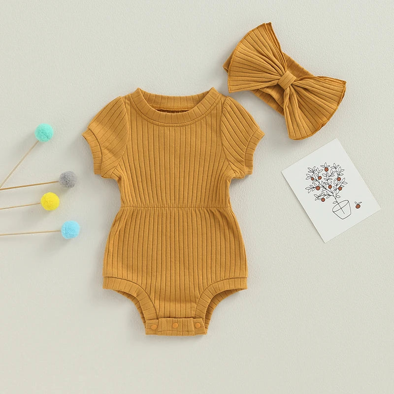 Blossom Breeze Ribbed Romper Set – Baby Girl Summer Outfit with Headband