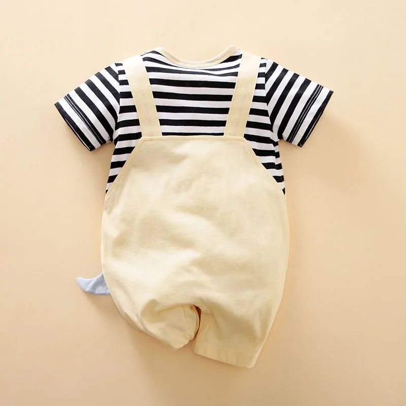 Striped Dinosaur Baby Romper - Summer Baby Bodysuit