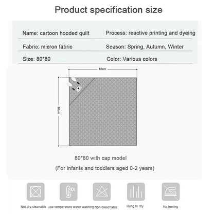 Cuddle Critter Hooded Baby Blanket – Soft Coral Fleece Wrap for Bath & Snuggles