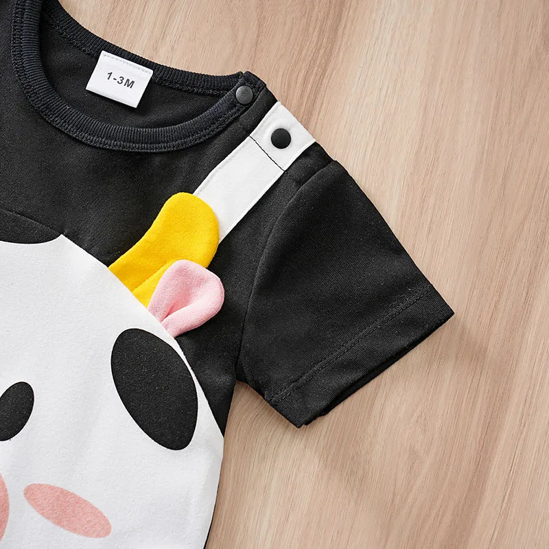 Moo Moo Cute Cow Romper – Summer Bodysuit for Babies