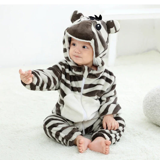 Stripey Zebra Romper - Hooded Baby/Toddler Bodysuit