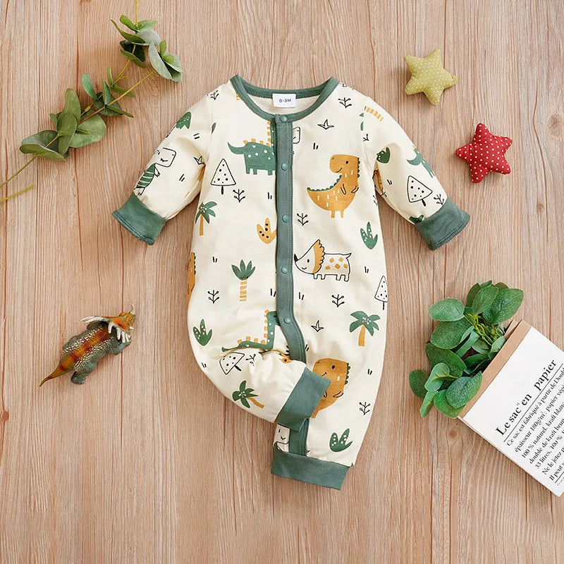 Little Dino Explorer Romper – Long Sleeve Cotton Bodysuit for Babies