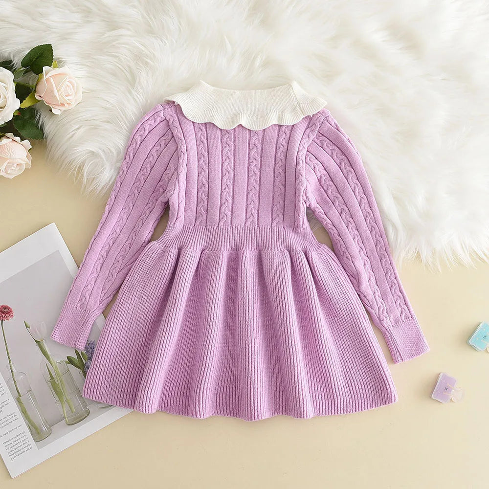 Little Grace Knit Sweater Dress – Girls' Ruffle Winter Dress