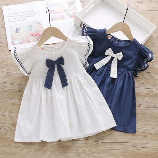 Sailor Sweetheart Bow Dress – Puff Sleeve Summer Dress for Girls