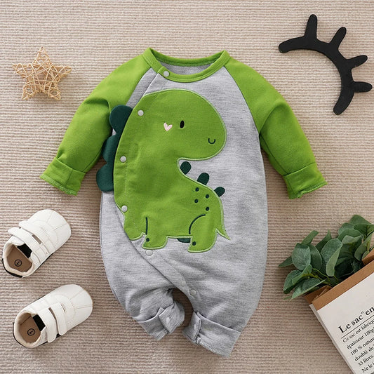 Dino Buddy Baby Romper – Dinosaur Print Long Sleeve Bodysuit