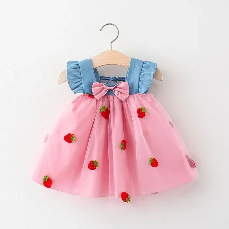 Strawberry Sweetheart Princess Dress – Embroidered Summer Dress for Girls