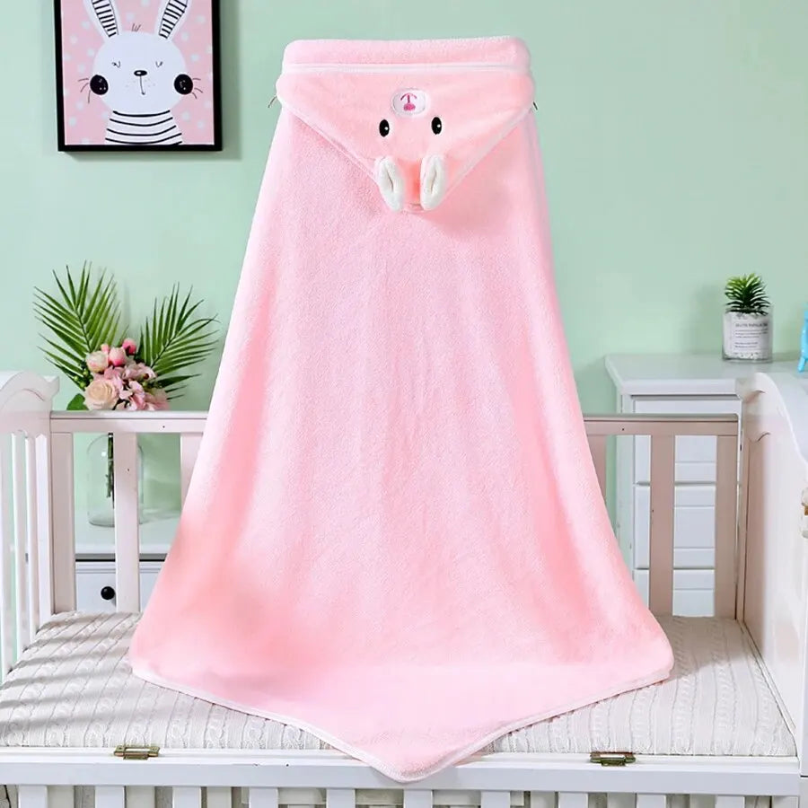 Cuddle Critter Hooded Baby Blanket – Soft Coral Fleece Wrap for Bath & Snuggles