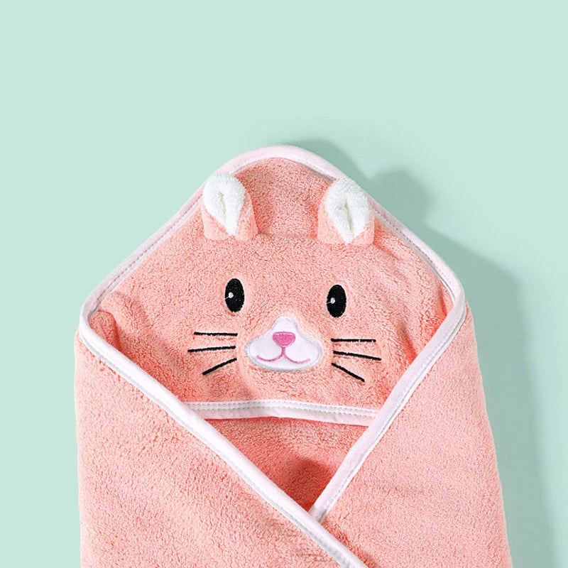 Cuddle Critter Hooded Baby Blanket – Soft Coral Fleece Wrap for Bath & Snuggles