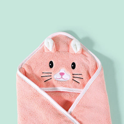 Cuddle Critter Hooded Baby Blanket – Soft Coral Fleece Wrap for Bath & Snuggles