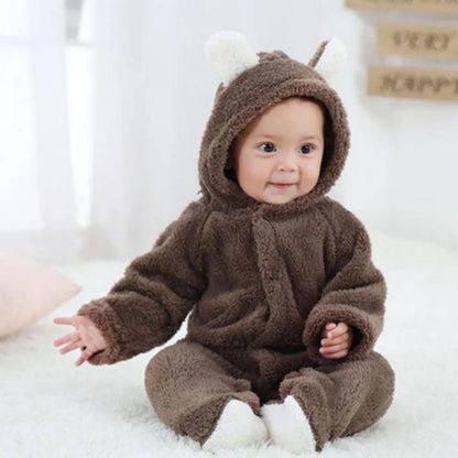 Cozy Bear Cub Hooded Romper – Ultra-Soft Fleece Baby Bodysuit