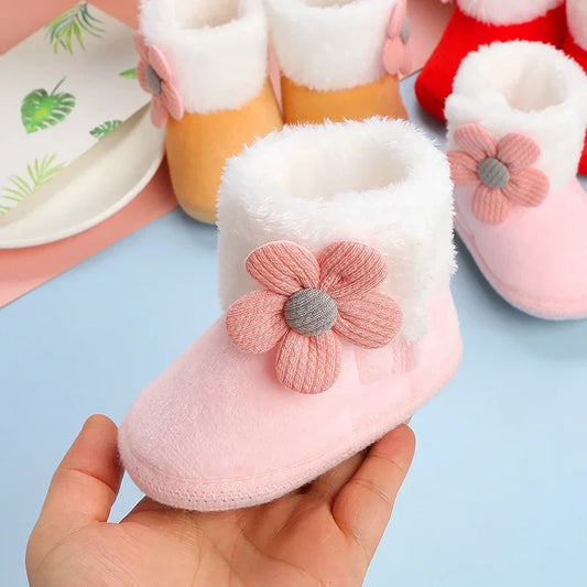 Cozy Petal Boots – Soft Fleece Baby Winter Shoes with Flower Detail