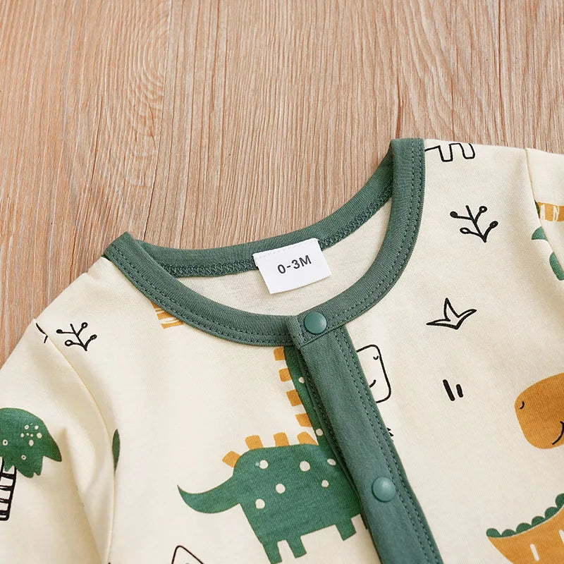 Little Dino Explorer Romper – Long Sleeve Cotton Bodysuit for Babies