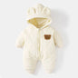 SnuggleBear Winter Romper – Fleece-Lined Hooded Jumpsuit for Babies