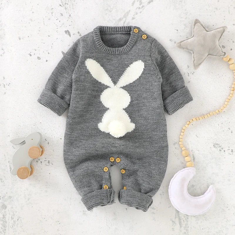 Bunny Snuggles Knit Romper – Soft Unisex Baby Bodysuit