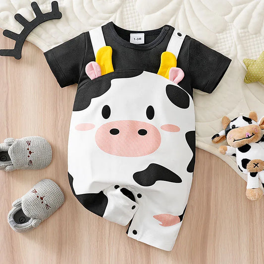 Moo Moo Cute Cow Romper – Summer Bodysuit for Babies