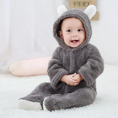 Cozy Bear Cub Hooded Romper – Ultra-Soft Fleece Baby Bodysuit