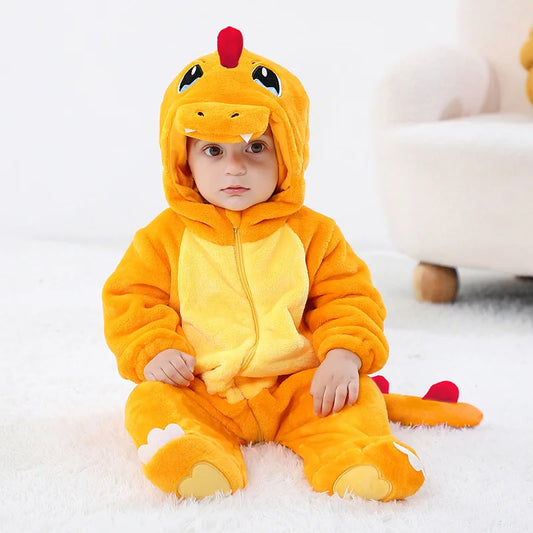 Charmander Flame Romper – Charmander-Inspired Hooded Baby/Toddler Bodysuit