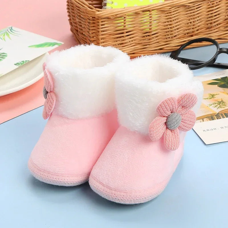 Cozy Petal Boots – Soft Fleece Baby Winter Shoes with Flower Detail
