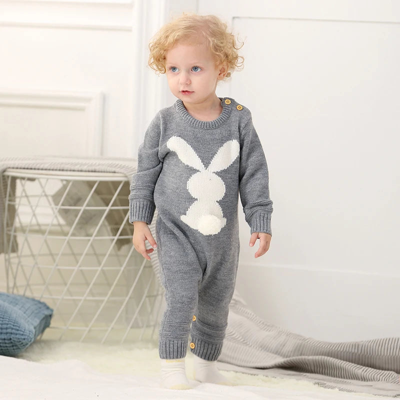 Bunny Snuggles Knit Romper – Soft Unisex Baby Bodysuit