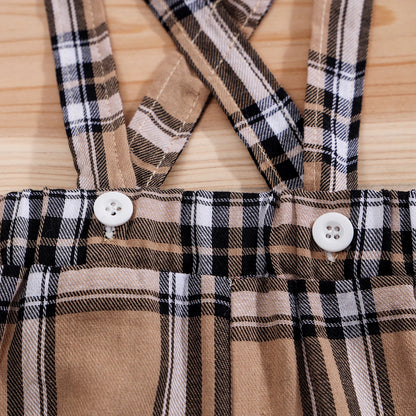 Preppy Plaid Bear Suspender Set – Baby Boys 2-Piece Summer Outfit