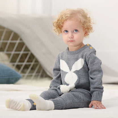 Bunny Snuggles Knit Romper – Soft Unisex Baby Bodysuit