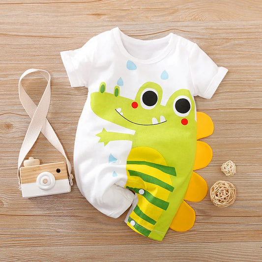 Summer Crocodile Baby Romper – Cartoon Print Cotton Bodysuit