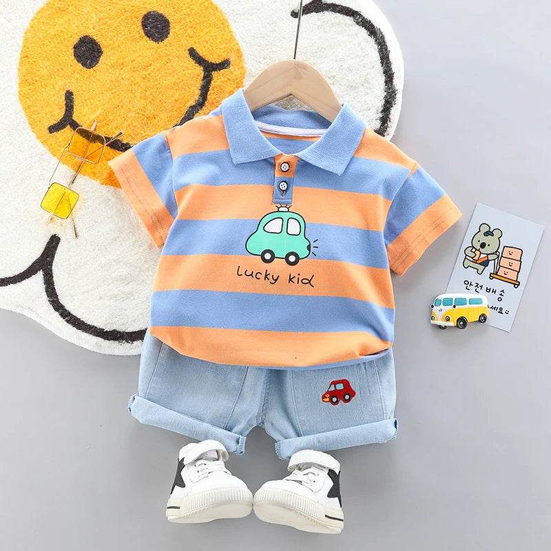 Lucky Kid Polo & Denim Shorts Set – 2-Piece Summer Outfit for Boys