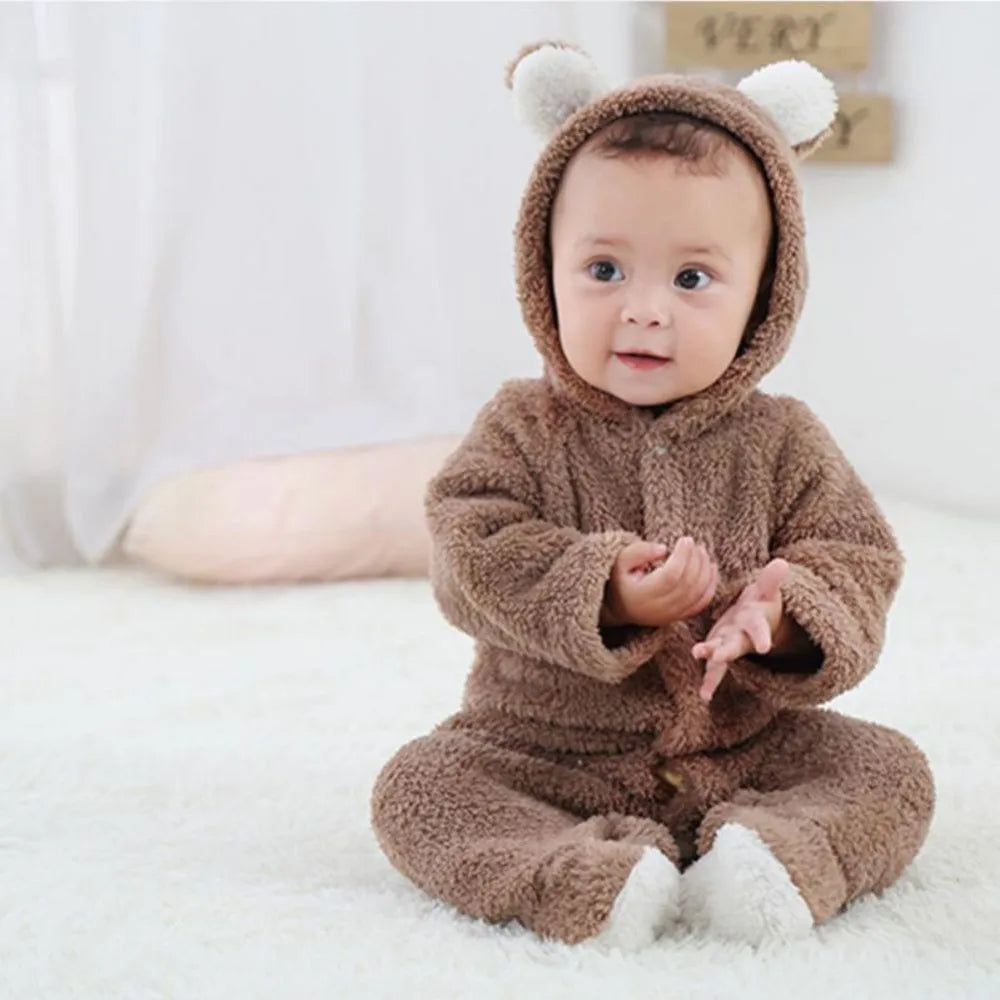 Cozy Bear Cub Hooded Romper – Ultra-Soft Fleece Baby Bodysuit