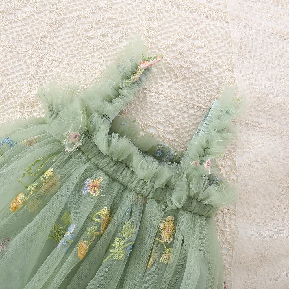Meadow Bloom Tulle Dress – Embroidered Summer Princess Dress for Girls