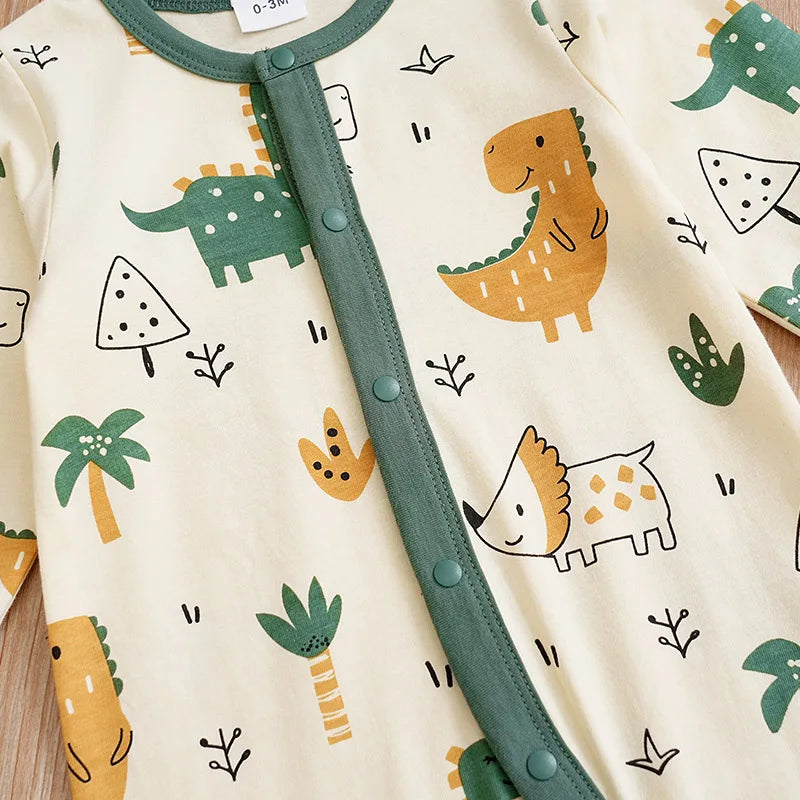 Little Dino Explorer Romper – Long Sleeve Cotton Bodysuit for Babies